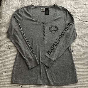 Harley-Davidson Gray Long Sleeve Henley with Skull Logo